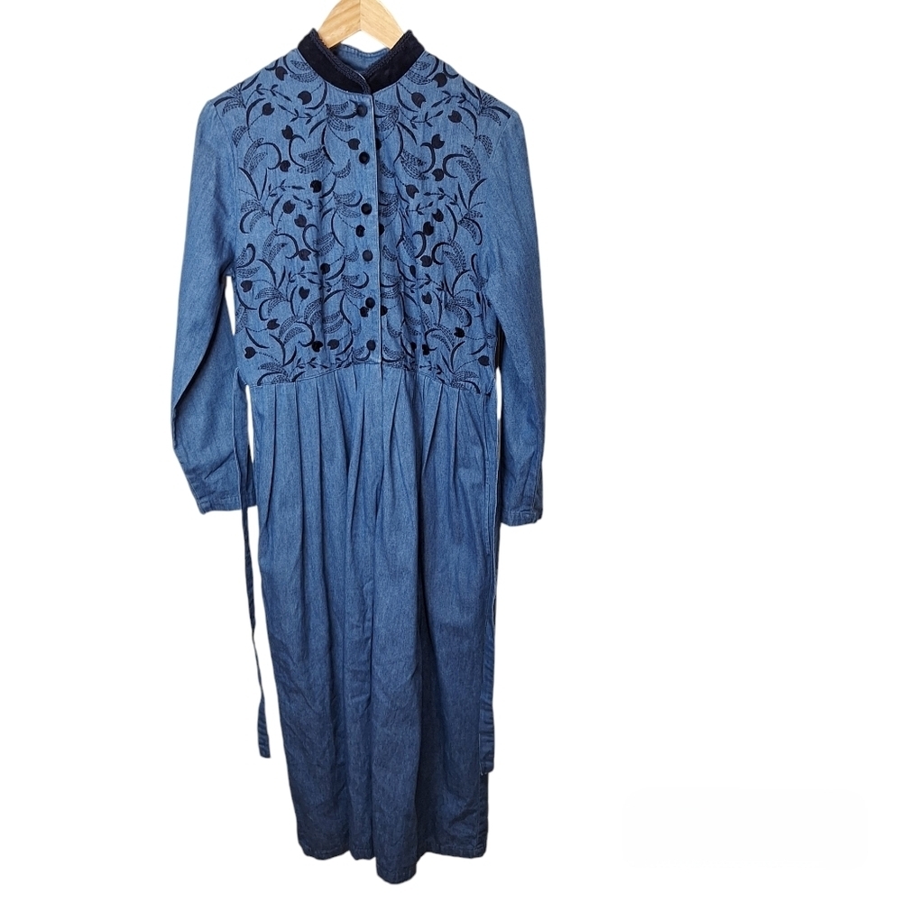 Country Wear Clothing Co Womens Size‎ 10 Denim Button Front Dress Embroidered